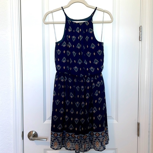 NWT Francesca’s Navy Blue Halter Cinch Waist Mini Dress Size Small - Picture 3 of 17